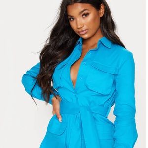Used Blue Utility Tie Waist Shirt Dress only worn one time